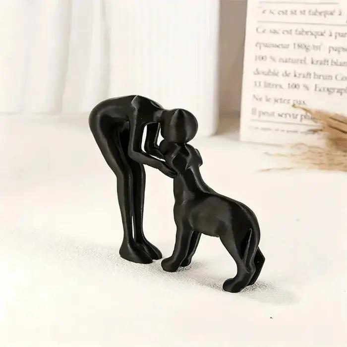 Sculpture d'art abstraite représentant un chien noir et son propriétaire pour la décoration de la maison et du bureau occasion spéciale pour les amoureux des animaux