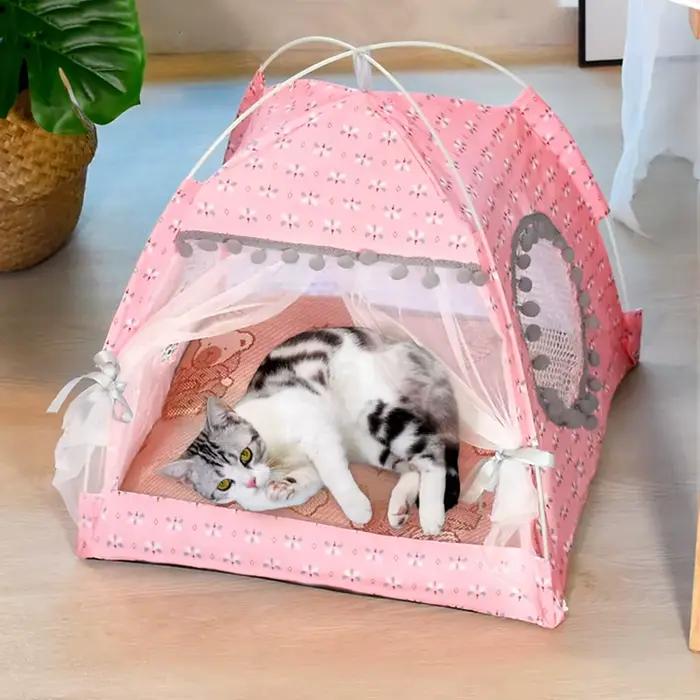 Tente à fleurs cassées pour chat, nid de célébrité d'internet Semi-fermé universel pour toutes les s