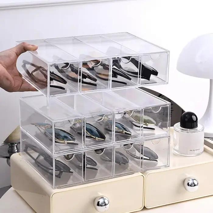 Boîte de rangement pour lunettes de vue, tiroir transparent pour la maison, organisateur de lunettes