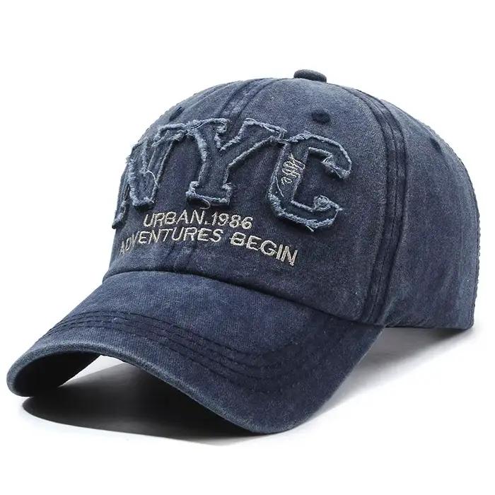 Nouvelle Arrivée Casquette de Baseball Vintage à Grande Lettre NYC pour Hommes en Coton Lavé Printemps Automne Visière