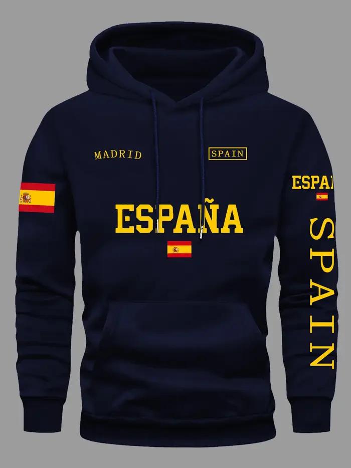 Sweatshirt à capuche unisexe imprimé drapeau espagnol confortable et stylé pour hommes activités quotidiennes vacances sport décontracté