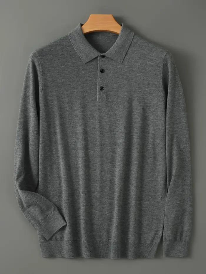 Printemps automne hommes chemise mérinos peigné laine tricoté pull à manches longues col Polo vêtements hauts intelligen