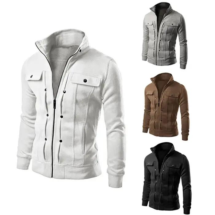 Nouveaux hommes vestes décontractée col montant sweat-shirt à glissière printemps automne Cardigan v