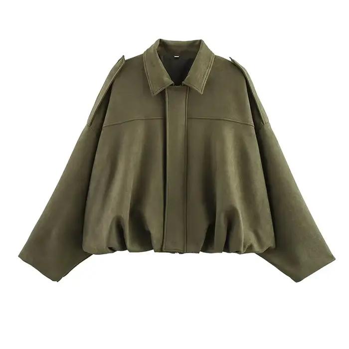 YENKYE nouveau 2025 femmes daim texturé Bomber veste à manches longues revers col manteaux amples dé