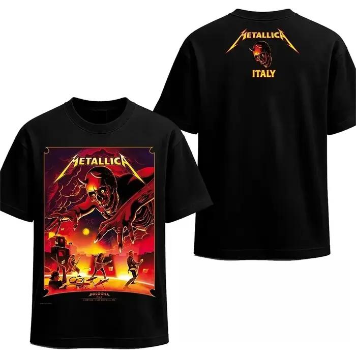 T-shirt Metallica M72 Tour Bologna Italie 2026 Merch pour Hommes et Femmes, Vêtement d'été 100% Coto