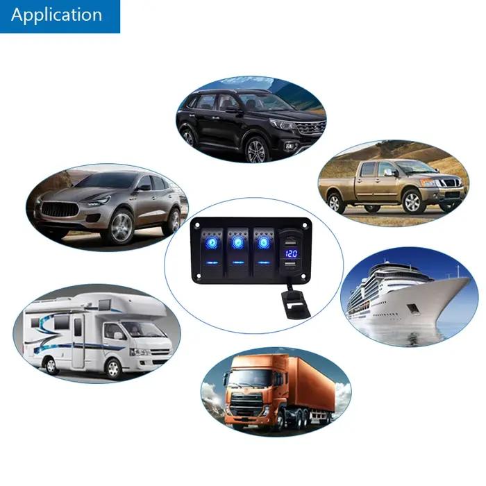 Voltmètre numérique avec interrupteur à bascule pour voiture, double Port USB, sortie 12V, 12V/24V,