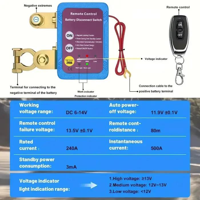 Interrupteur d'alimentation de déconnexion de batterie 12V 240A