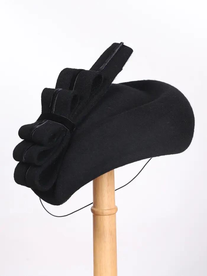 Chapeaux fascinateurs en feutre de laine noire FS élégants pour mariage, cérémonie, thé, cocktail, église avec nœud occasions spéciales femmes