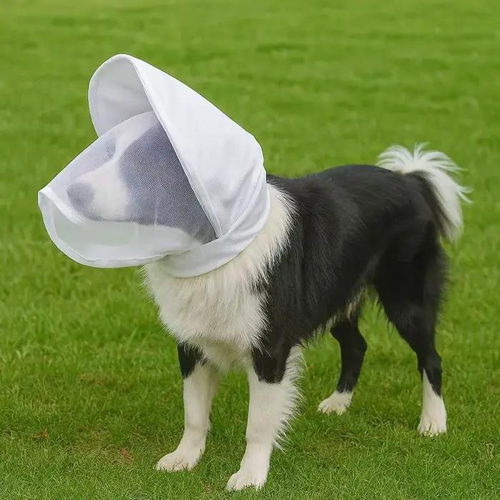Masque de protection en maille respirant pour chien, anti-moustiques, protège-oreilles, couvre-tête pour animaux, protection faciale, empêche l'ingestion accidentelle