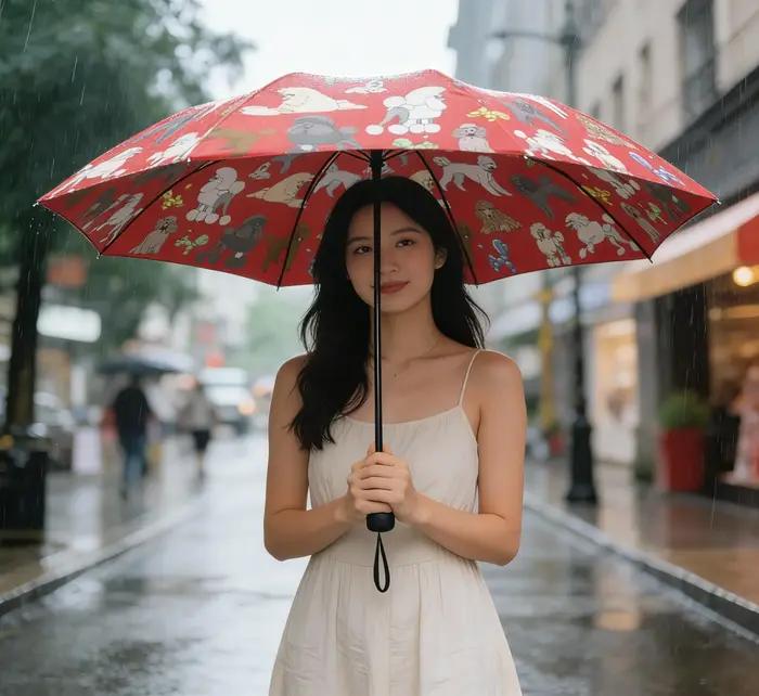 Parapluie pliant coloré à motif de caniche