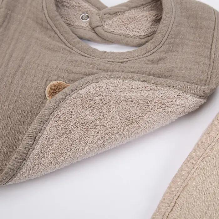 Bavoirs en mousseline de coton pour bébé, ours mignon, serviette de salive, poches absorbantes en U,