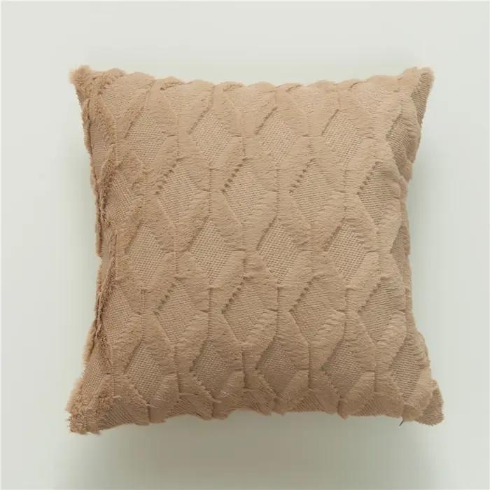 Doux Peluche Laine Courte Velours Décoratif Housses de Coussin Luxe Style pour canapé Chambre Beige 45x45