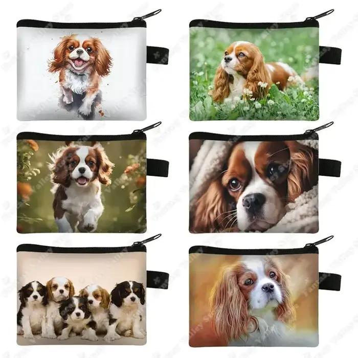 Porte-monnaie imprimé chien Cavalier King Charles Spaniel pour femme, porte-cartes, porte-écouteurs, sac à monnaie, fermeture éclair, polyvalent et élégant