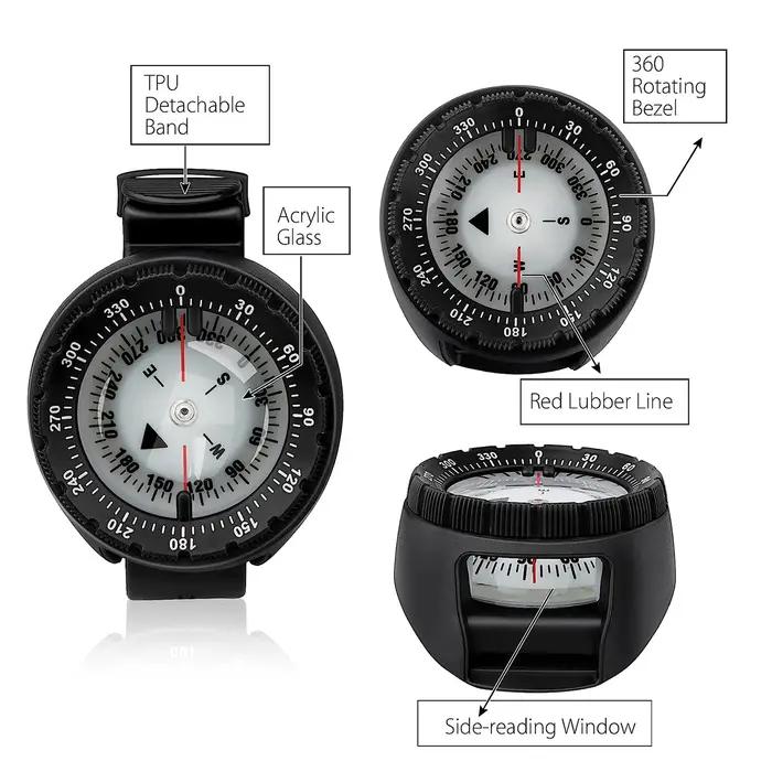 Boussole de plongée sous-marine numérique 50m, navigateur professionnel étanche, montre numérique lu