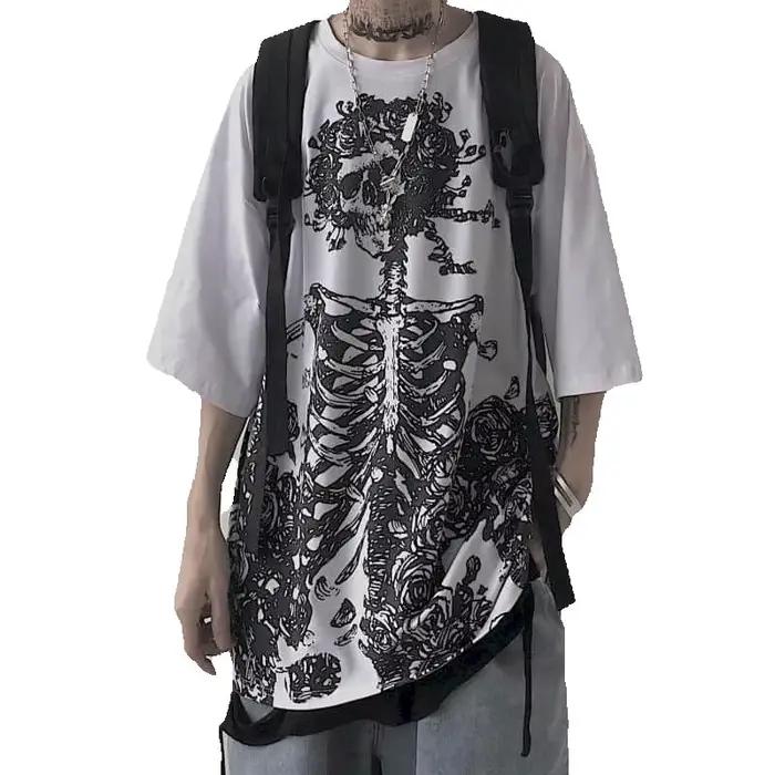 T-shirts pour hommes 2023 été Streetwear haute rue gothique crâne t-shirt ample surdimensionné à man