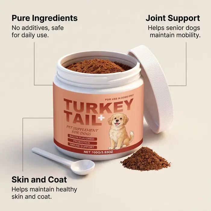 Compléments pour la peau et le pelage des chiens 100g pour soutenir la santé cutanée et favoriser un pelage soyeux pour chiots et chiens seniors