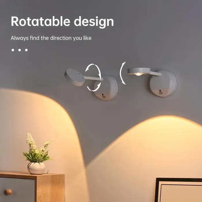 Lampe murale sans fil intelligente à détection humaine rechargeable par USB HPH, projecteur LED à in
