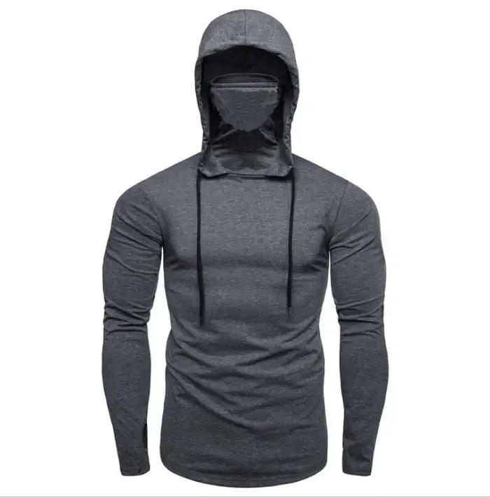 Sweat à capuche fin homme avec masque polyester pour cyclisme moto fitness printemps automne style hip-hop occasions décontractées