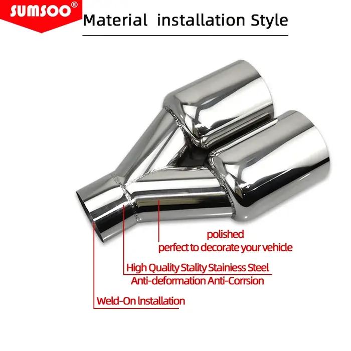 Véritable sumsoo double pointe d'échappement en acier inoxydable bord droit poli argent soudage sile