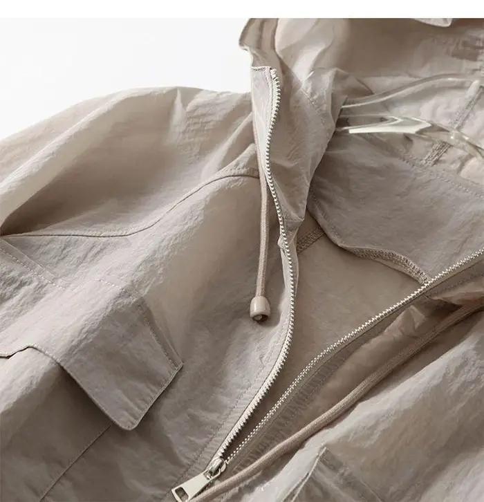 Vêtements de protection solaire anti-UV pour femmes, mode estivale, coupe ample, à capuche, fermeture éclair, vêtement décontracté fin avec petit imprimé