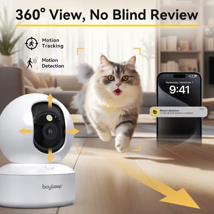 Caméra intelligente BoyKeep 2K sécurité WiFi surveillance 5G/2.4GHz intérieur bébé vision nocturne 360° audio bidirectionnel K30