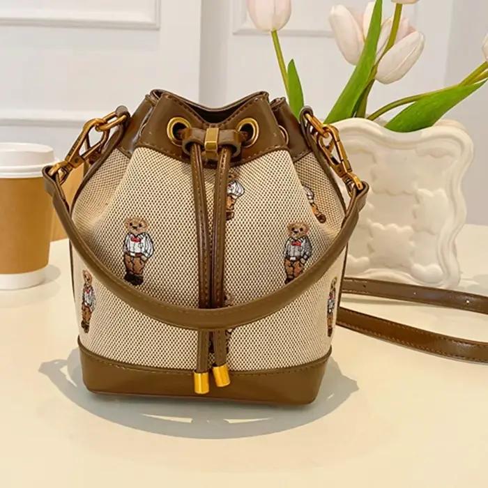 Sac seau à cordon de serrage grande capacité pour femme, sac à main, sac bandoulière, sac messager,