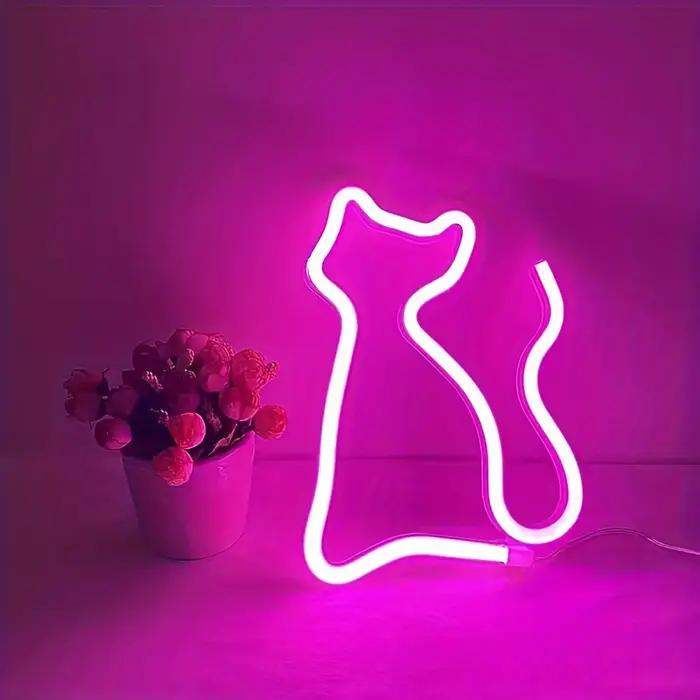 Néon LED chat, alimenté par USB/batterie, cadeau d'anniversaire pour garçons et filles, chambre à co
