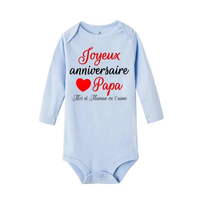 Bodysuit bébé anniversaire personnalisé - Combinaison manches longues imprimé - Vêtement fête papa maman
