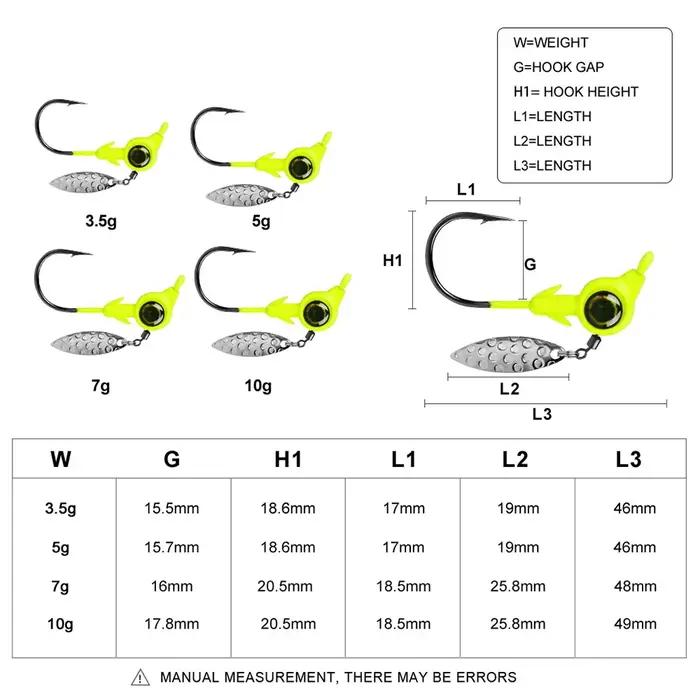 3 pièces tête de gabarit crochet 3.5g 5g 7g 10g crochet de pêche rotatif paillettes gabarit leurre c
