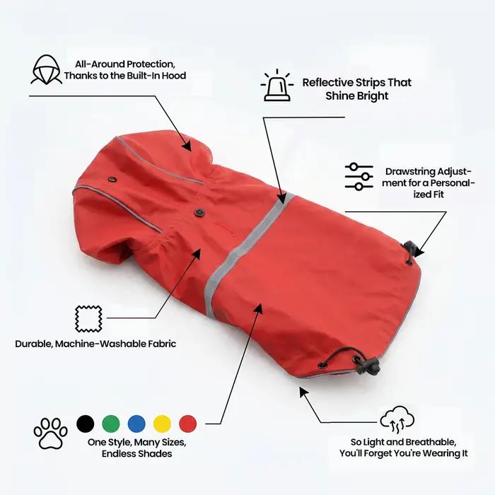Manteau de pluie pour chien, imperméable réfléchissant réglable avec capuche et trou pour laisse, doublure respirante double couche, adapté aux chiens