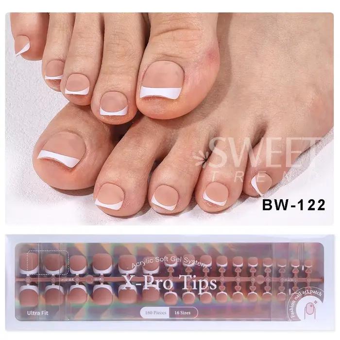 160 pièces faux ongles des orteils rose français court carré couverture complète naturel artificiel acrylique