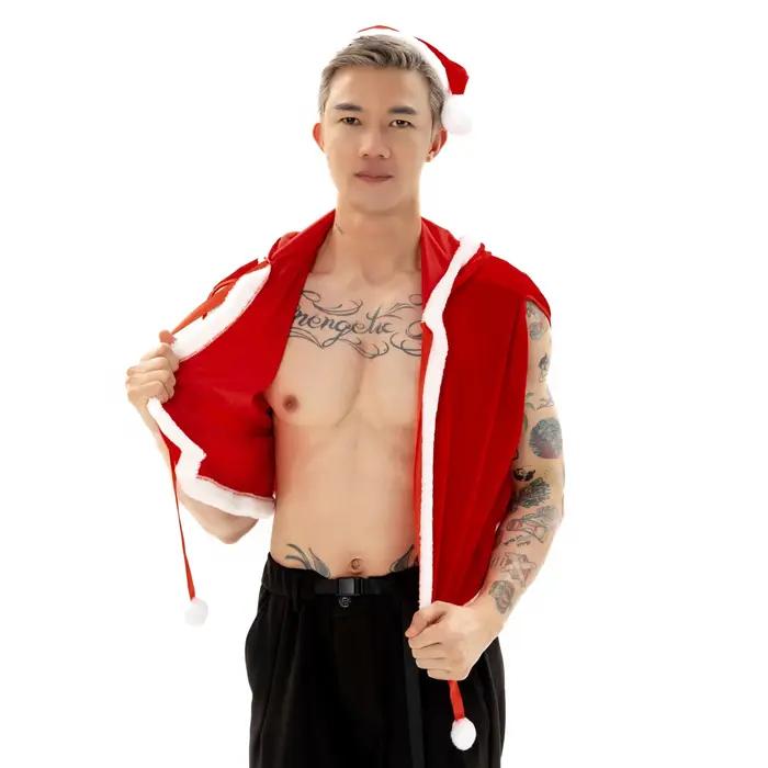 Cape de châle de Père Noël en velours de Noël, Crops sexy, Everak à capuche avec chapeau, Costume de Noël, Vêtements pelucheux Cosplay, Nouvel An