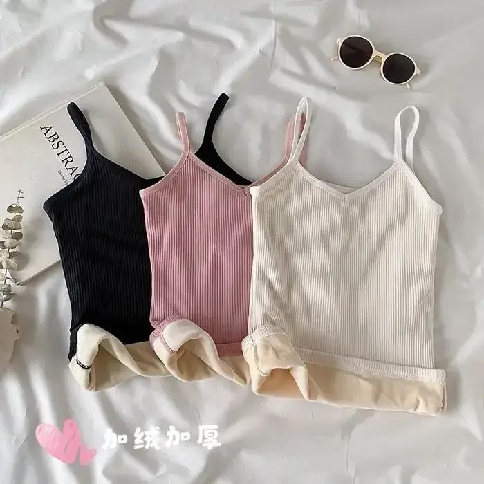 Gilet thermique chaud pour femme, couleur unie, décontracté, Camisole en velours, sans manches, épais, bas élastique, sous-vêtements, débardeurs, hiver