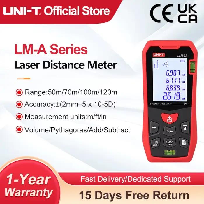 Télémètre laser UNI-T LM50A LM70A LM100A LM120A précis pour mesures extérieures et intérieures professionnelles et bricolage