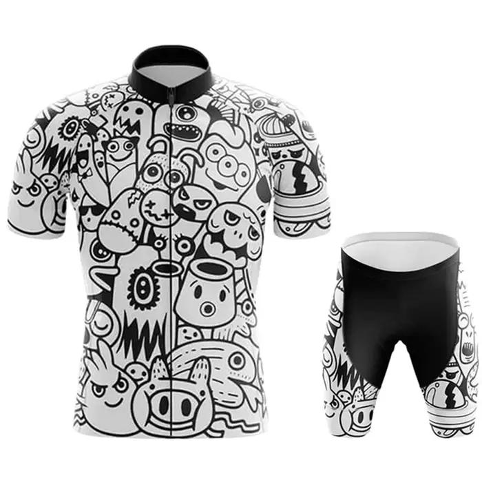 2025 équipe cyclisme Maillot ensemble à manches courtes dessin animé vélo vêtements hommes noir vtt