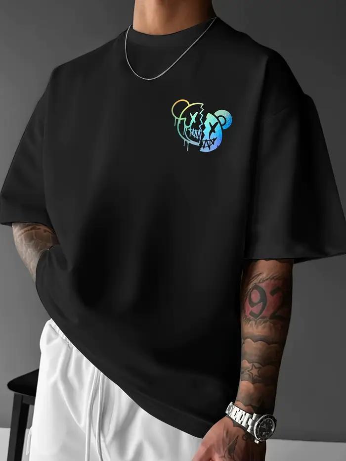 T-shirt pour homme en coton 100% avec imprimé graphique d'ours cassé Smile Shine
