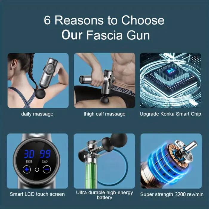 Pistolet de Massage Musculaire Professionnel Fascia Gun à Haute Fréquence pour Relaxation Musculaire et Fitness Usage Intérieur et Extérieur