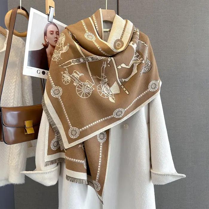 Mode hiver Pashmina élégant cheval imprimé châle enveloppement femmes luxe cachemire écharpe Femme é