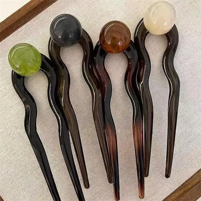Bâtonnets à cheveux en forme de U avec perles colorées