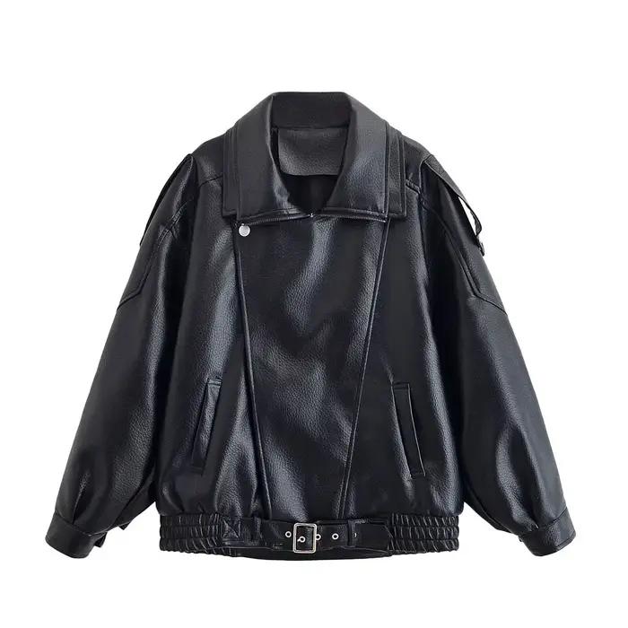 Veste HH Automne en simili cuir pour femmes style moto décontracté robuste fermeture éclair manches longues occasions spéciales et quotidiennes