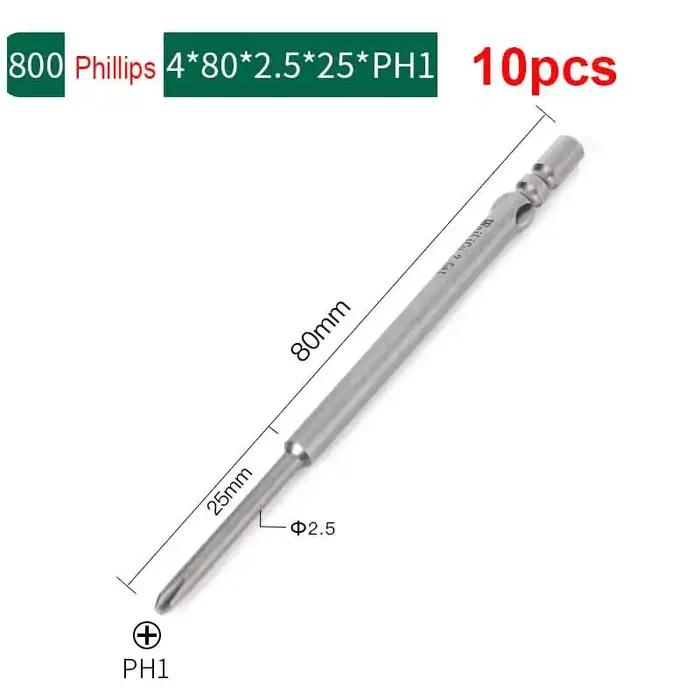 10 pièces 80mm pleine longueur magnétique 800 tige ronde tournevis Phillips électrique embout