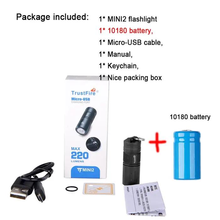 Trustfire Mini2 Mini lampe de poche LED Rechargeable porte-clés alimenté par Usb 250 Lumens