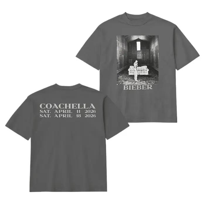 T-shirt unisexe Justin Bieber Coachella 2026, 100% coton, style vintage ample, tendance Y2k, pour ho