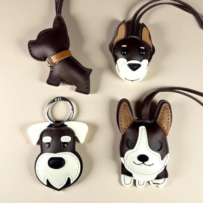 Breloques pour sacs en cuir PU marron chocolat – Schnauzer, Bouledogue français, Doberman, Corgi – Pendentif pour sacs, cadeau idéal pour les propriétaires de chiens