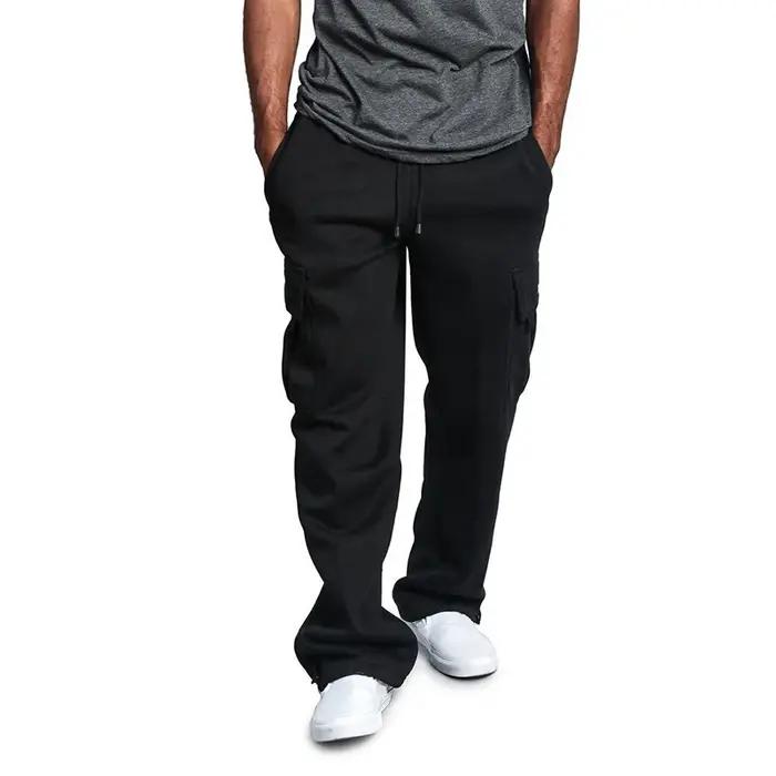 Pantalon survêtement chasse homme coupe droite loose multi-poches jogging sport streetwear décontracté