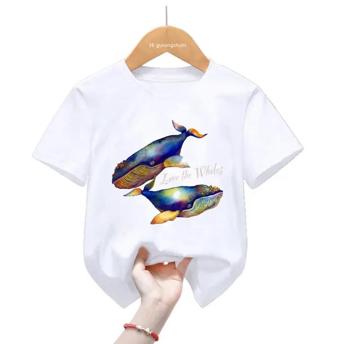 Monde des baleines impression graphique T-Shirt filles/garçons Harajuku Kawaii enfants vêtements dau