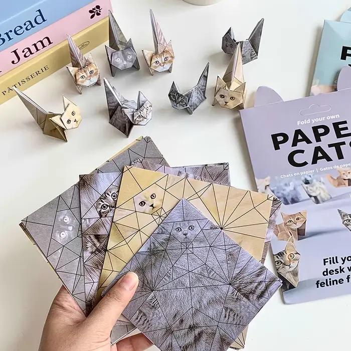 Kit d'origami géométrique créatif DIY pour enfants - Modèles d'animaux semi-finis Chat et Chien avec plus de 50 motifs pour pliage manuel amusant