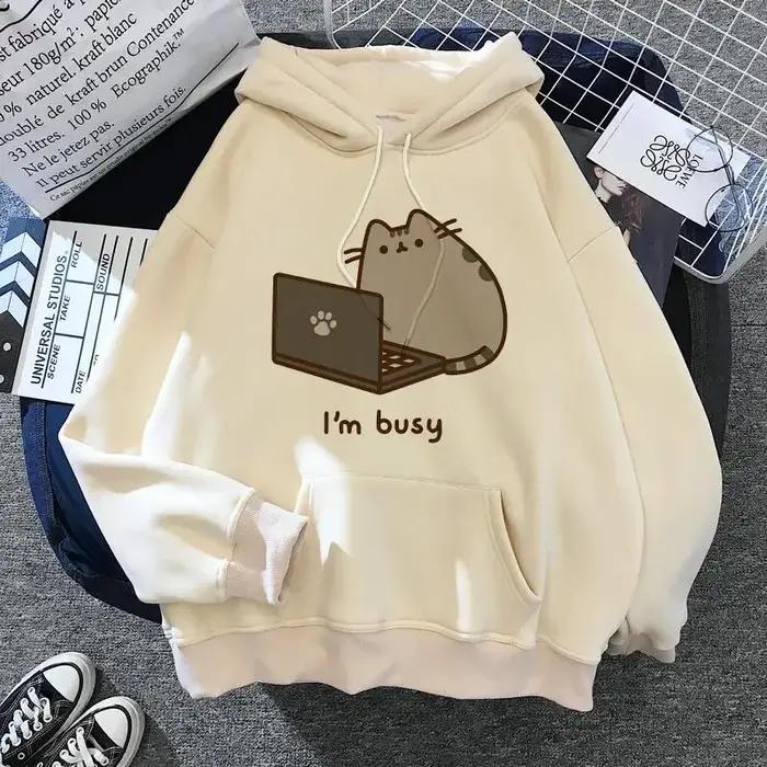 Sweat-shirt à capuche chat pour femmes, costume de dessin animé, style coréen Harajuku Kawai, surdim