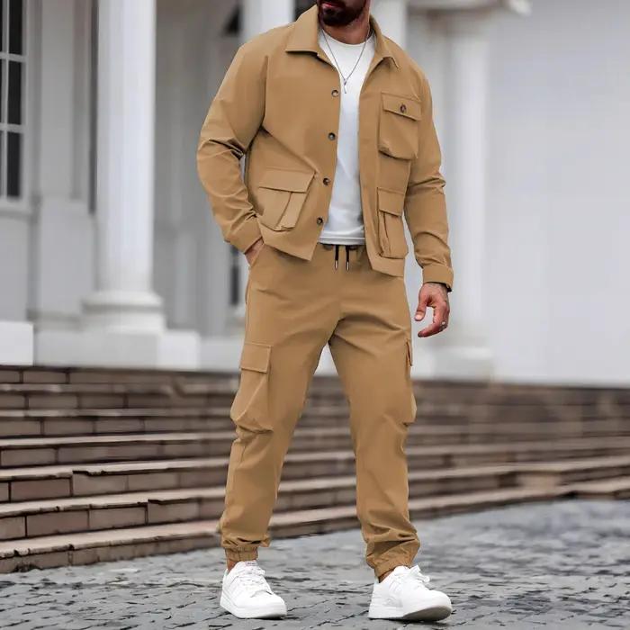 Costume pour homme printemps-automne, en tissu shuttle, multi-poches, polyvalent, décontracté, tenda