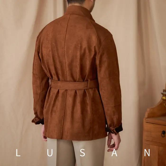 Gentry veste de chasse en daim de style haut ceinture multi-poches chaude coupe ajustée